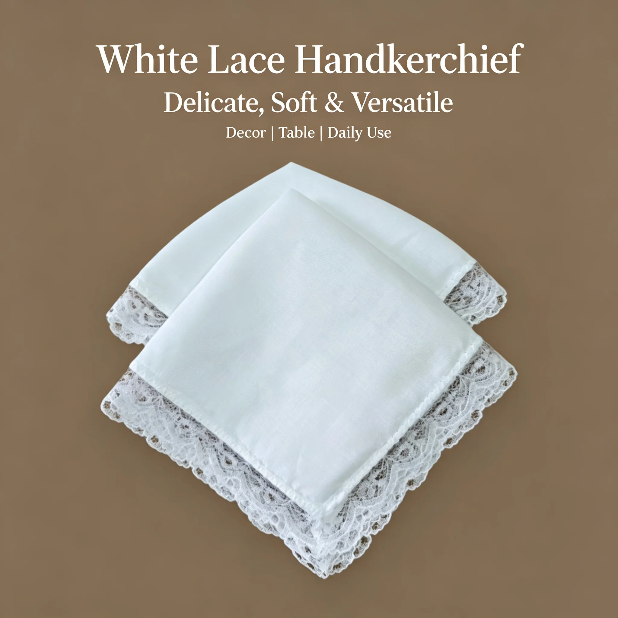 26cm 100% Cotton Blank Handkerchiefs, Lace-Edged Square Hankies, DIY Doodle Drawing, Embroidery, Small Pocket Towels, Pack of 6