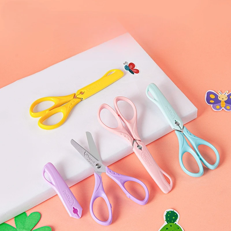 Kids Safety Scissors with Protective Cover Stainless Steel Rounded Tip for Kindergarten Children School Art Craft Supplies