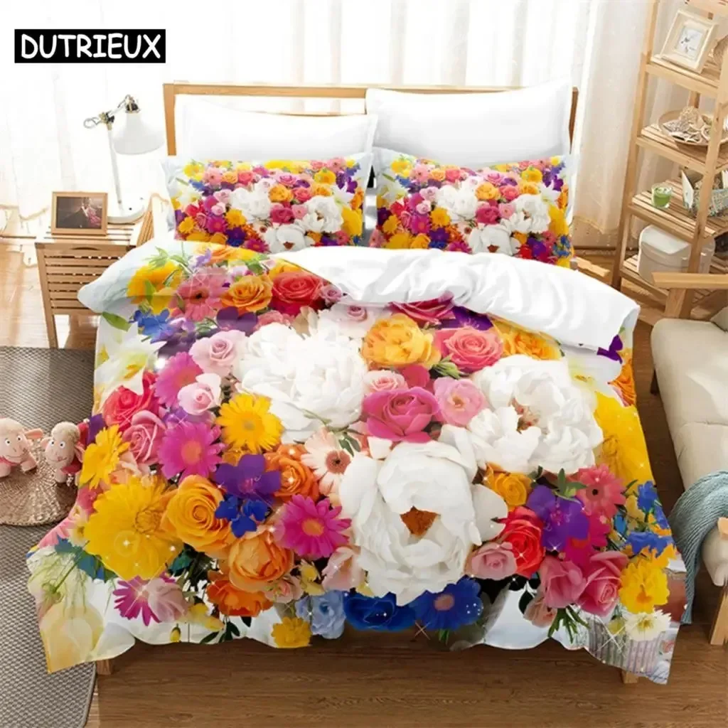 

Luxury Red Rose Queen Comfortable Duvet Quilt Cover Pillowcase Bedding Set Children Bedroom Decoration Home Textile
