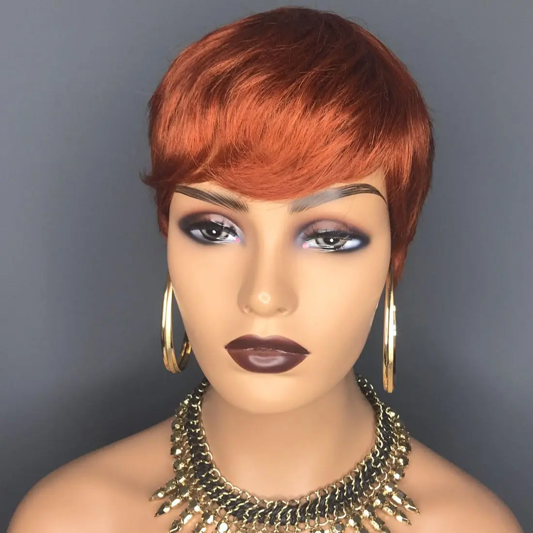 픽시 컷 가발 인모 가발 짧은 픽시 컷 가발 여성용 인모 머신 메이드 앞머리 가발