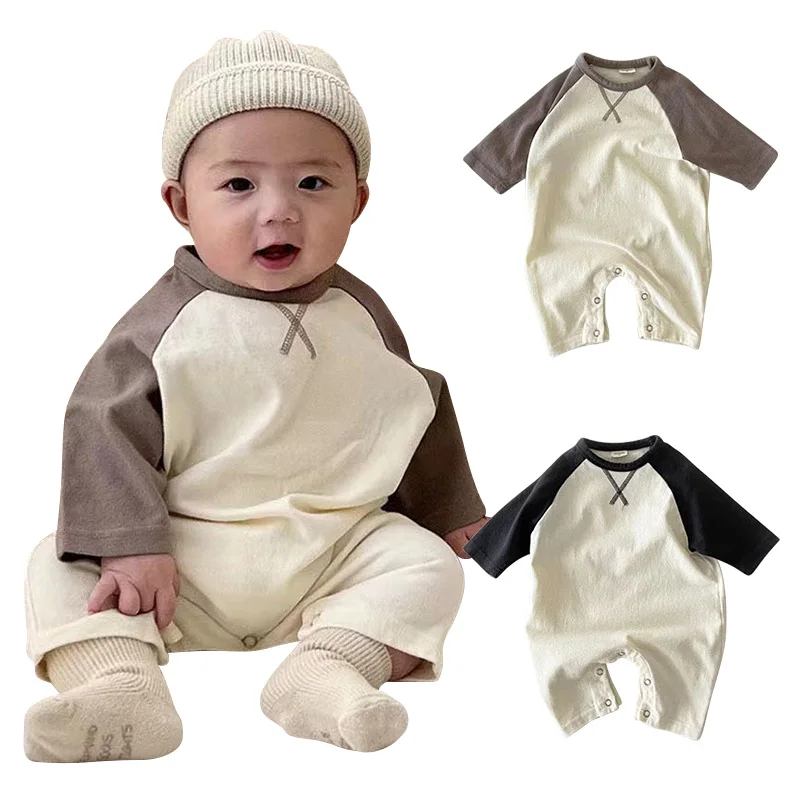 Soft Cotton Autumn Baby Romper Color Blocking Korean Toddler Jumpsuits for Girls Boys Clothes Infant Outfit Newborn One-Piece