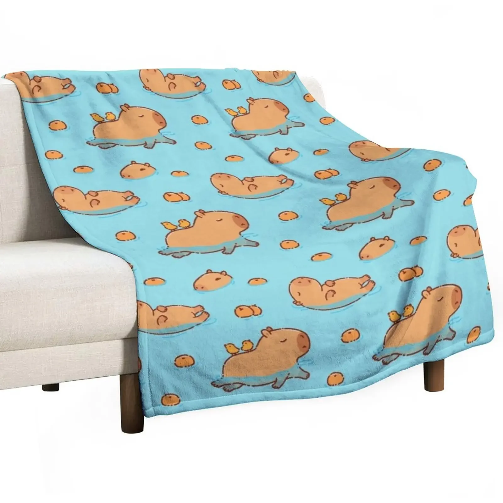 

Capybara pattern swimming with oranges Throw Blanket Picnic Blankets For Bed Blankets