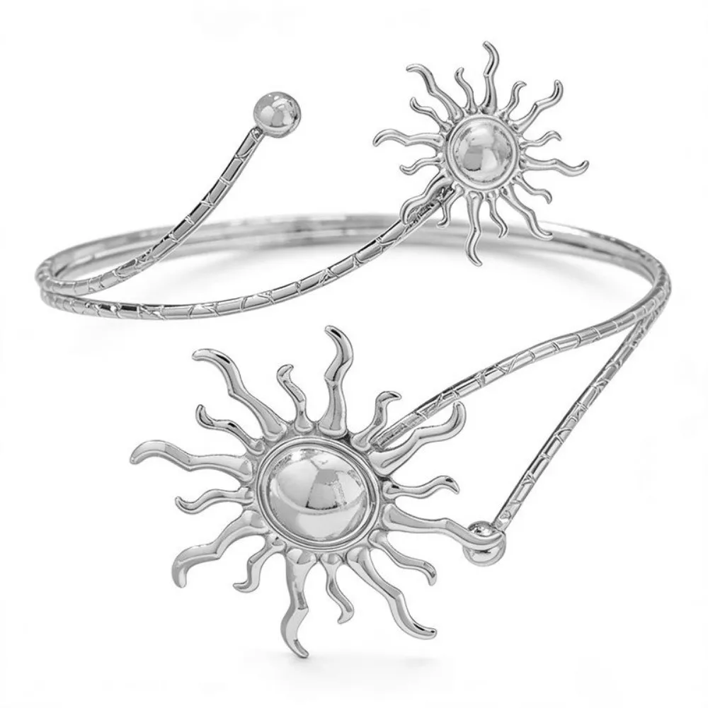 New Sun Upper Arm Cuff Bracelet Gold Color Metal Cuff Arm Ring Sunflower Open Cuff Armlet Jewelry