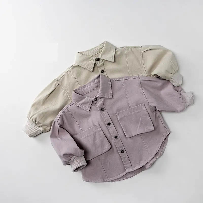 

2025 Autumn New Children Long Sleeve Shirts Coat Cotton Boys Lapel Jacket Baby Girls Casual Cardigan Kids Toddler Clothes