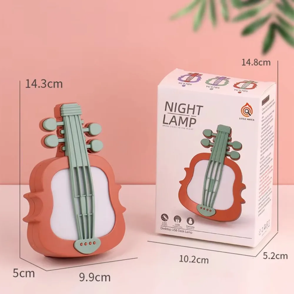 Squisito cartone animato violino lampada da scrivania ricarica creativa luce notturna a LED lampada di ricarica USB in plastica portatile camera da letto