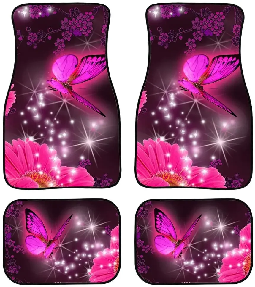 Elegant Pink Butterfly Floor Mat for Car SUV Truck Universal fit Front/ Rear Carpets for Women