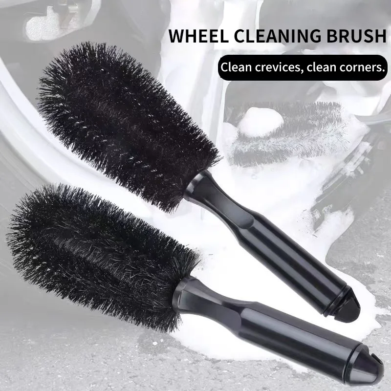 Simple Handle Car Wheel Brush Soft Bristle Tire Steel Ring Detail Cleaning Brush Car Washing Supplies Tool