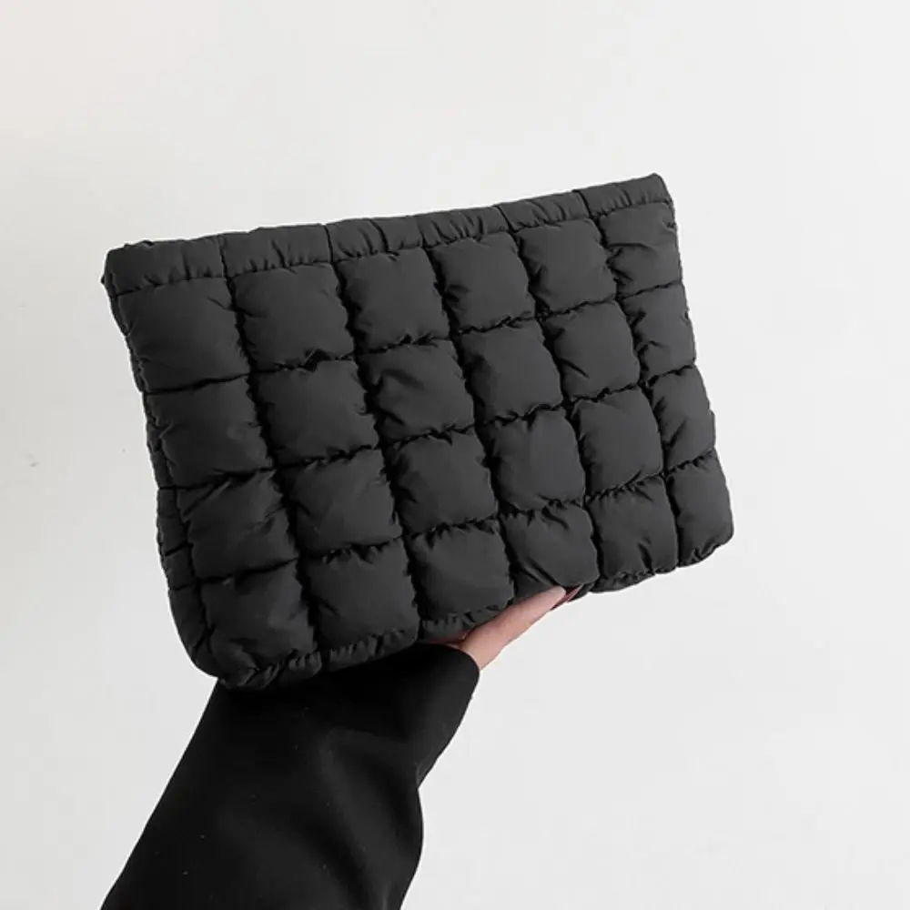 

Fashion Puffy Quilted Padded Makeup Bag Storage Bag Zipper Cotton Clutch Bag Handbag Solid Color Cosmetic Bag Women