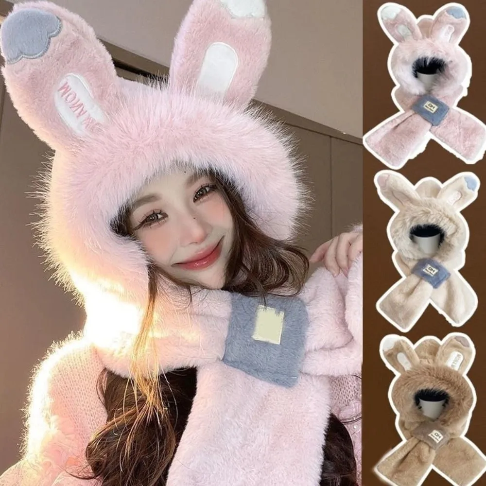 

Leisure Ear Protection Rabbit Ear Hat Winter Thickened Bib Scarf Hat Warm All-match Rabbit Plush Scarf Streetwear