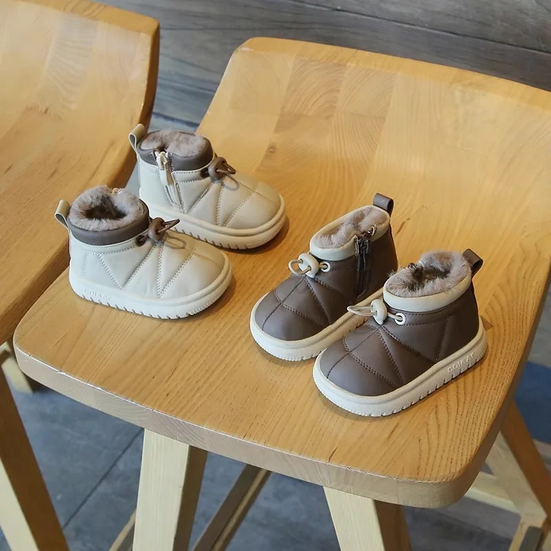 Bottes d'hiver pour bébés garçons et filles, chaussures de neige en plein air, bande élastique, peluche, coton, non ald, chaussures décontractées pour enfants, mode