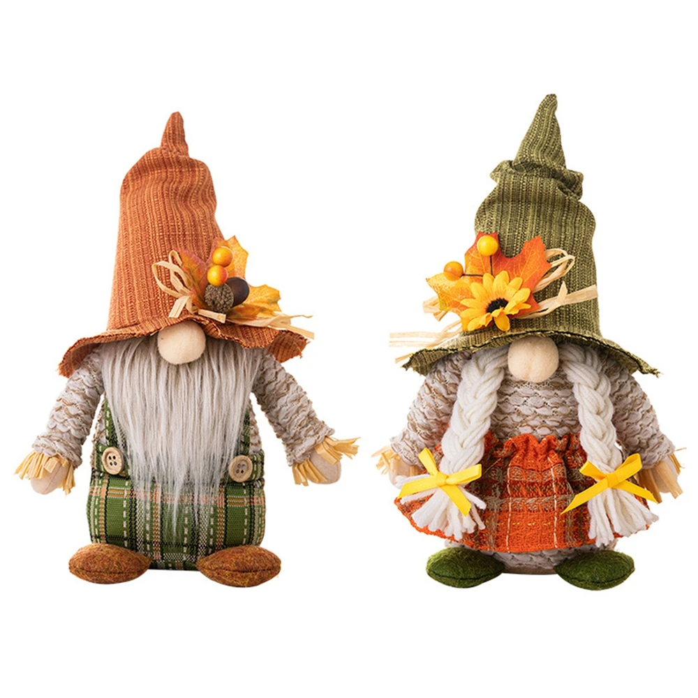 Fall Gnome Doll Pumpkin Maple Leaves Plush Faceless Elf Dwarf Ornaments for Home Christmas Harvest Autumn Thanksgiving Decor