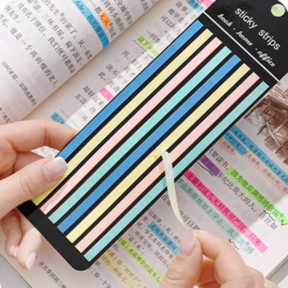 160Pcs Colourful Fluorescent PET Long Slim Stripe Index Stickers Student Focus Marking Classification Stickers Memo Stationery