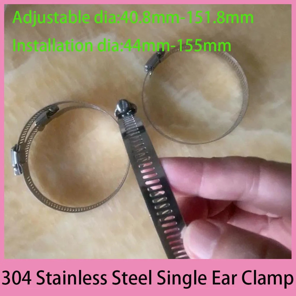 304 SS Single Ear Clamp 40.8mm-155mm Water Pipe Exhaust Pipe Oil Pipe Fixed Pipe Clamp Adjustable DIY Tool