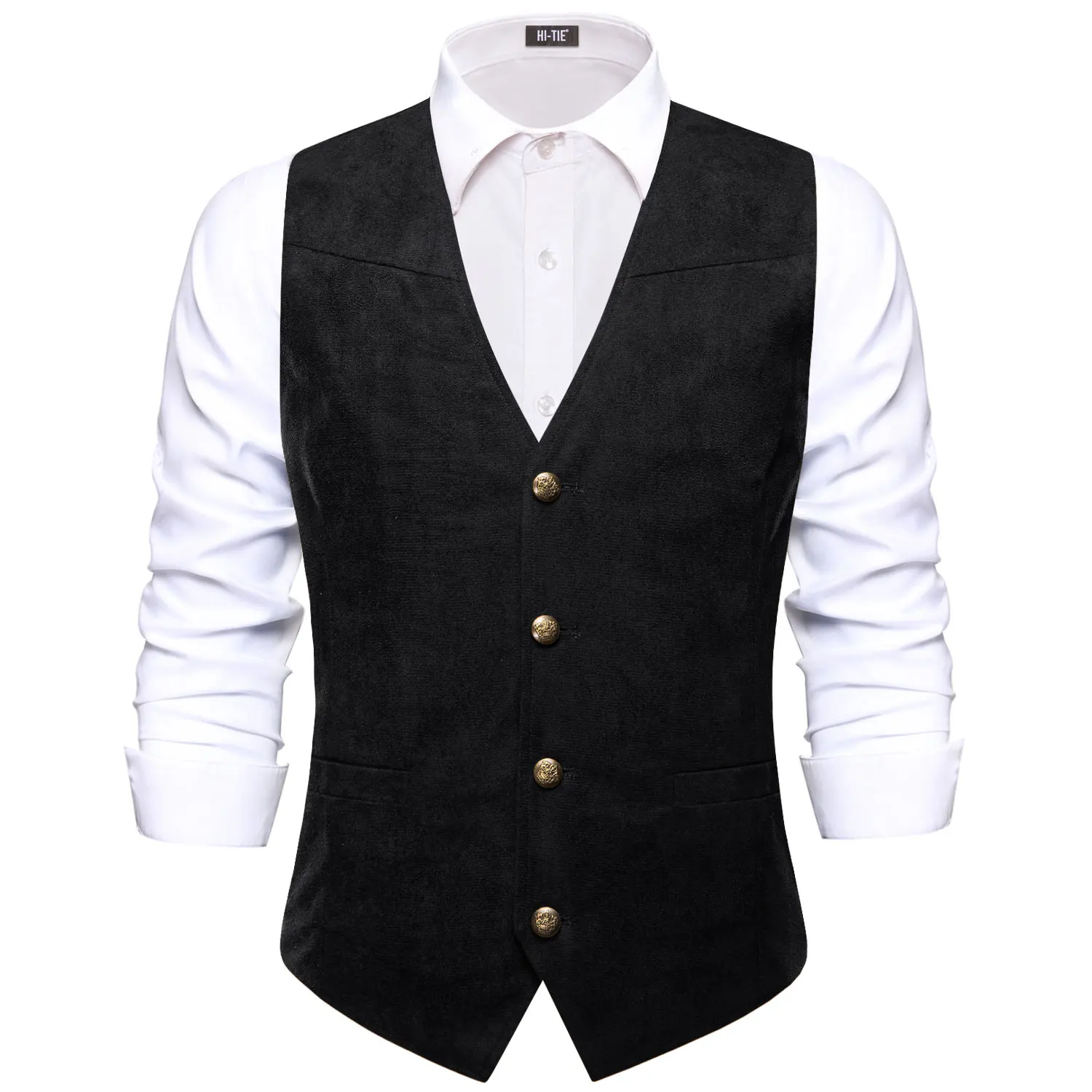 Herren Vintage Anzugweste aus Wildleder in Braun, Schwarz und Grün mit V-Ausschnitt, Einzelstück, Accessoires nicht enthalten, geeignet für Hochzeiten und Abendveranstaltungen. – Detail 2