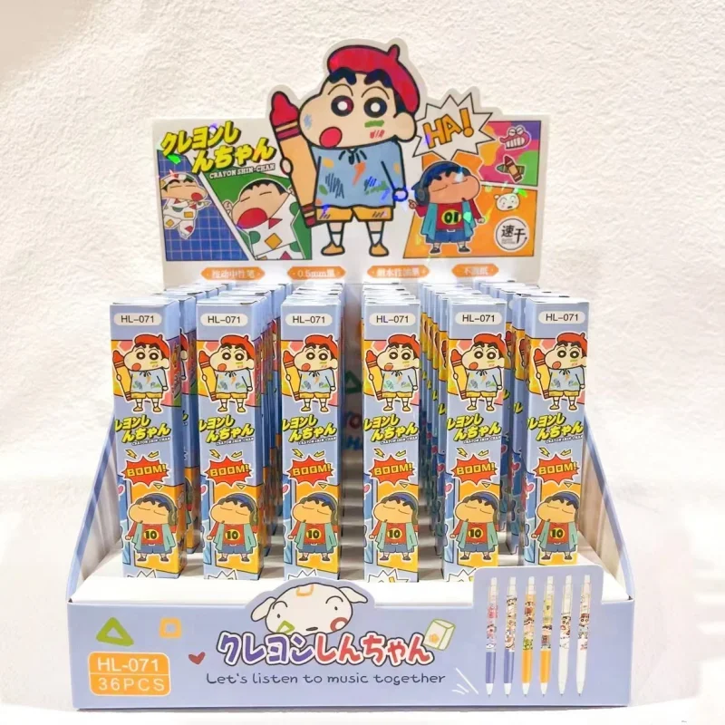 36pcs New Cute Cartoon Crayon Shin-chan Gel Pen Limited Press Black 0.5mm 6 Styles Random Surprise Student Stationery Wholesale