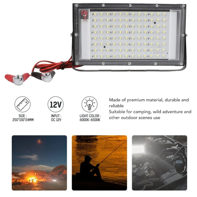 100 واط كشاف ضوء مجلس IP66 مقاوم للماء في الهواء الطلق LED كشاف ضوء مع بطارية التمساح كليب للطوارئ في الهواء الطلق DC12V #5