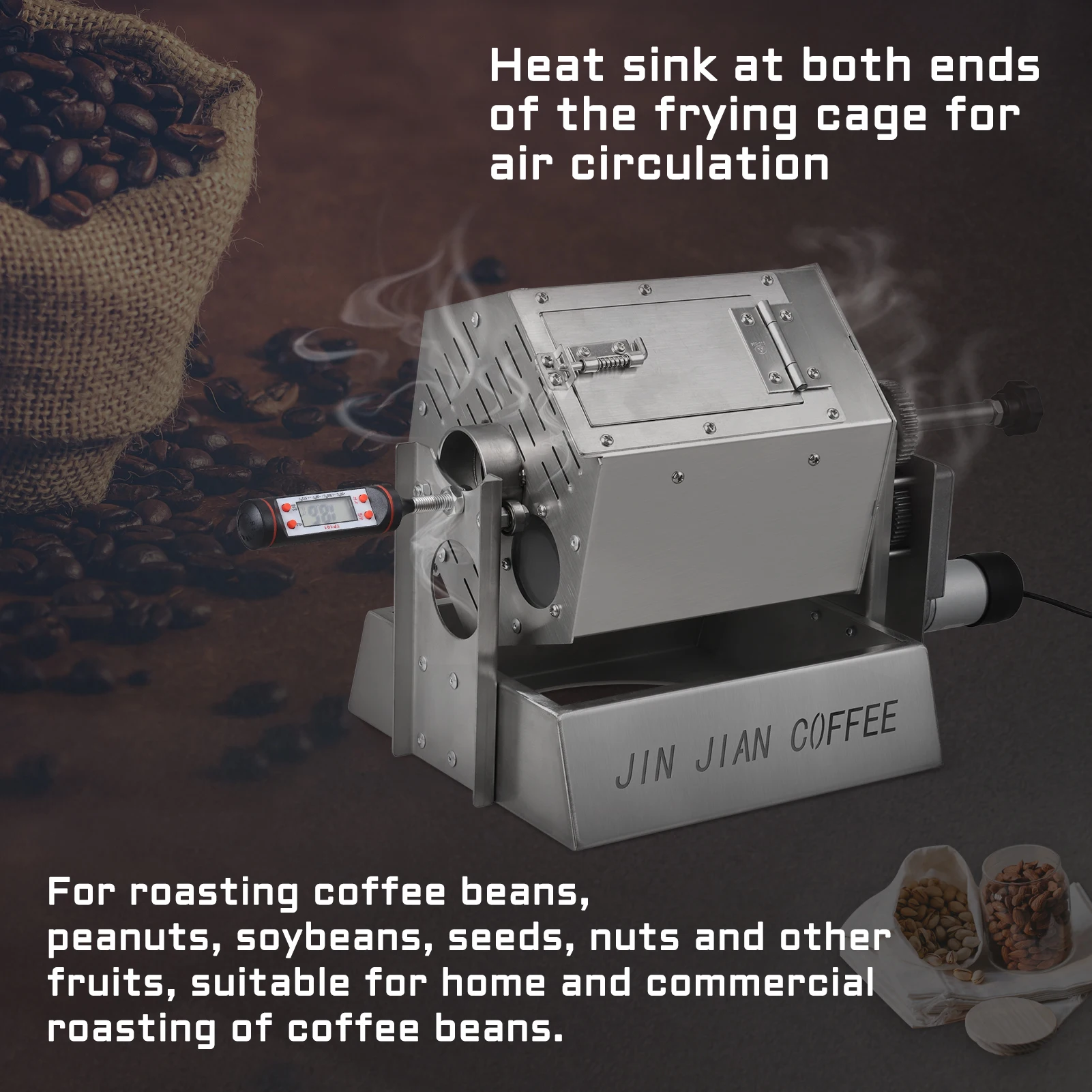 3.4L Capacity Mini Electric Coffee Beans Roasting Baking Machine Fuel Gas Direct Fire Nuts Grain Soybean Beans Roaster