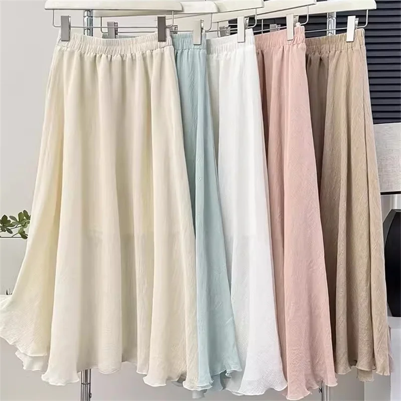 

New Summer Women Casual Long Skirt Elastic High Waist Cotton Linen Skirts Female A-Line Large Hem Irregular Umbrella Skirt Saia