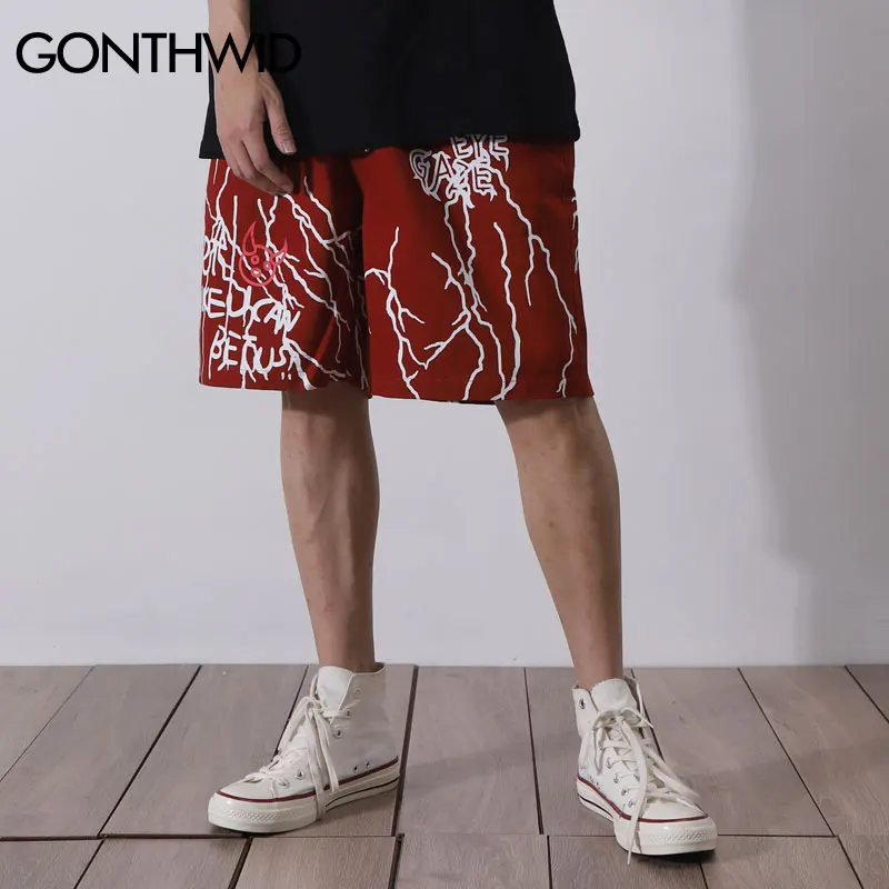 GONTHWID Harajuku Graffiti Print Shorts Harajuku Hip Hop Casual Baggy Pockets Short Trousers Streetwear Men Summer Fashion Pants