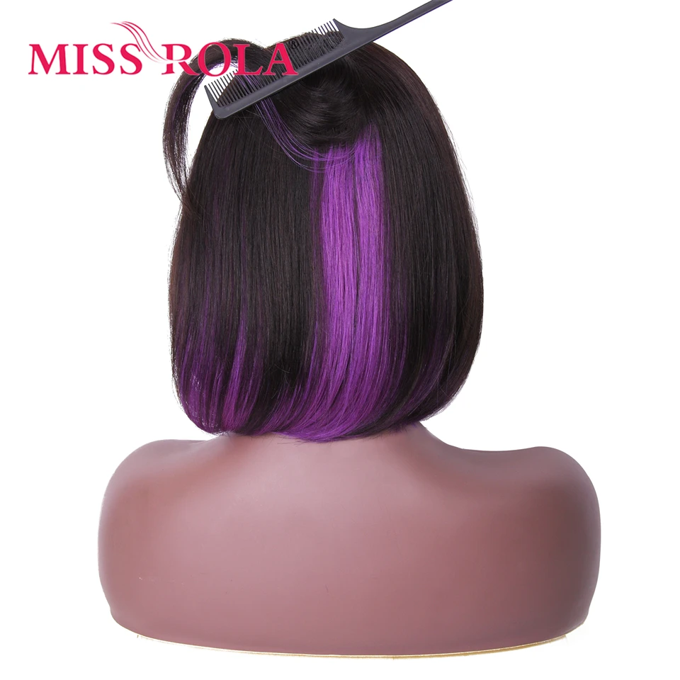 Miss Rola Hair 613# Blond Purple Blue Short Bob Human Hair Wigs Whole Machine Made Straight Bob Wig With Bangs Malaysia Remy