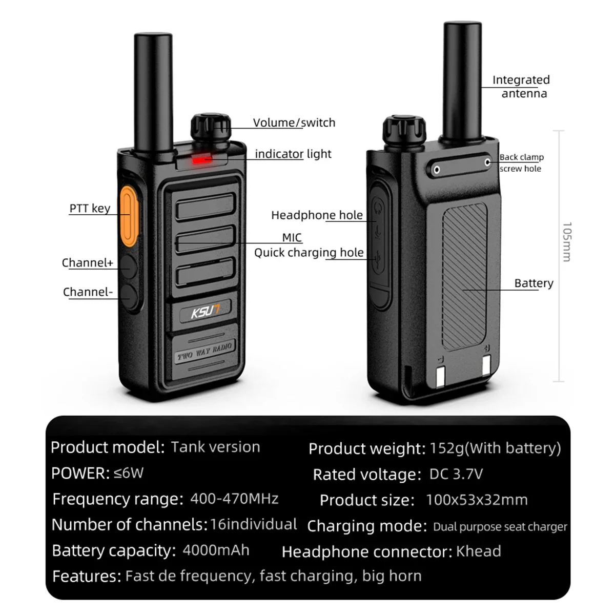 KSUT Walkie Talkie 2 Pcs Included Frequency Scan Radio Transceiver Wireless Communication Device Two Way Radio Outdoor, Hotels