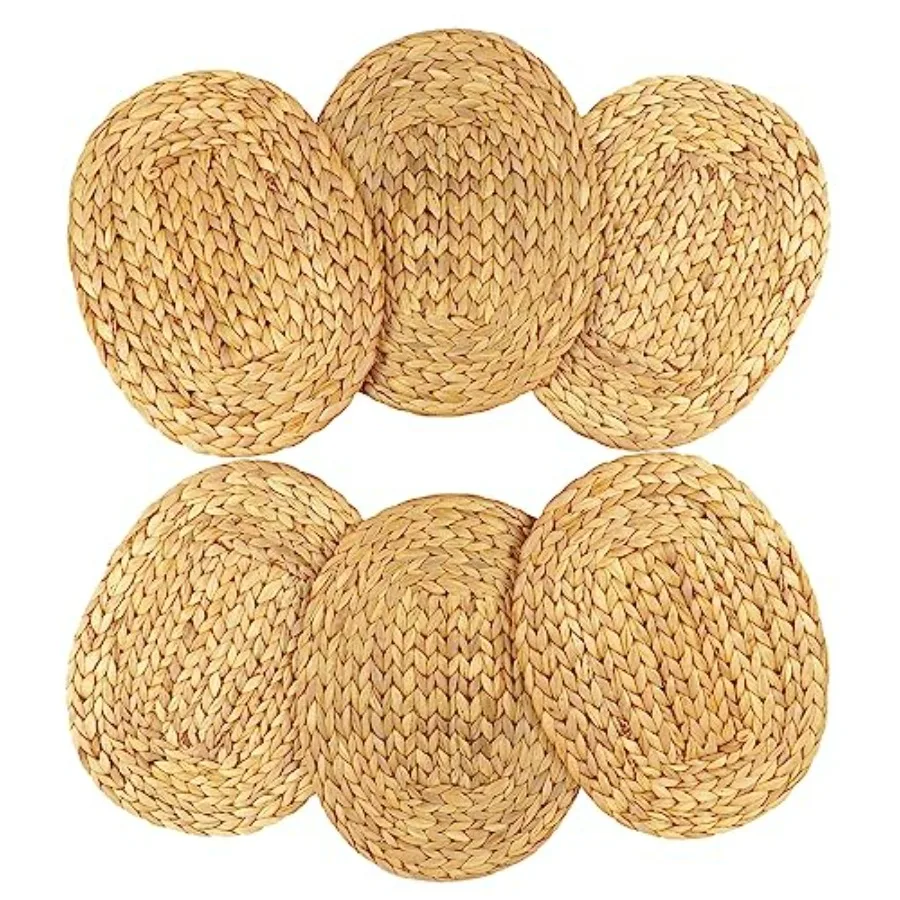 

Oval Woven Placemats Set of 6 Natural Water Hyacinth Charger Plates Non-Slip Weave Placemats Farmhouse Straw Braided Rattan Tab