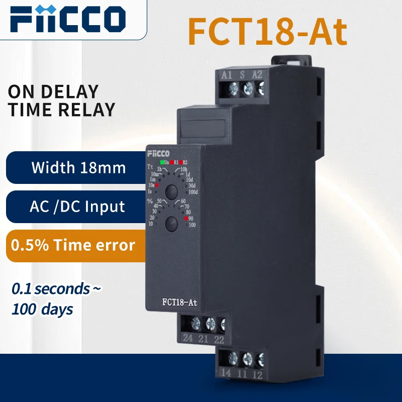 

Fiicco FCT18-At Slim Type Din Rial Mounting AC220V DC24V NPN/PNP Contorl Power On-delay Timer Relay For Water And Wastewater