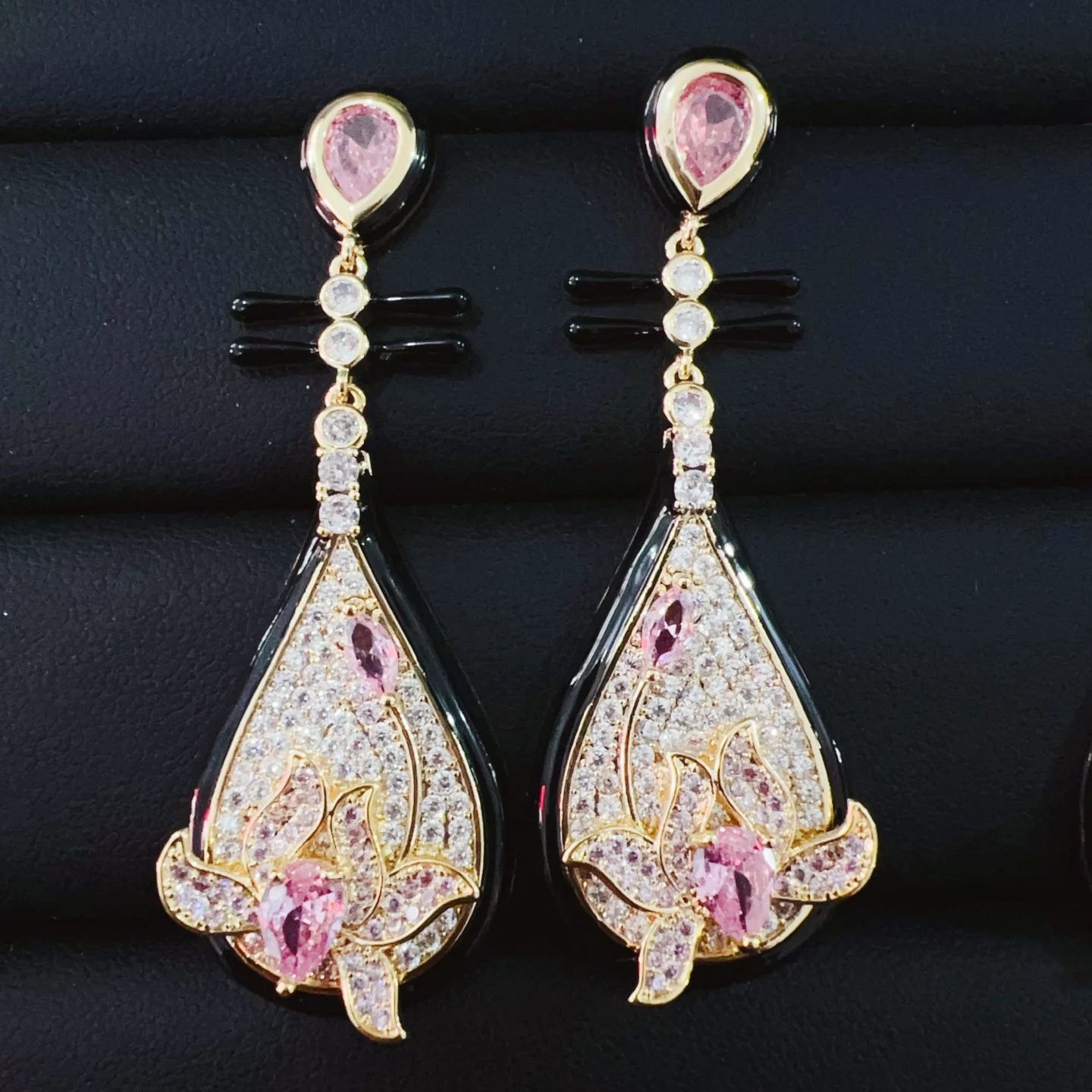 Sparkly Cubic Zirconia Flower Teardrop Earrings for Women Statement Jewelry Dinner Party Long Dangle Earrings Silver Gold Plated