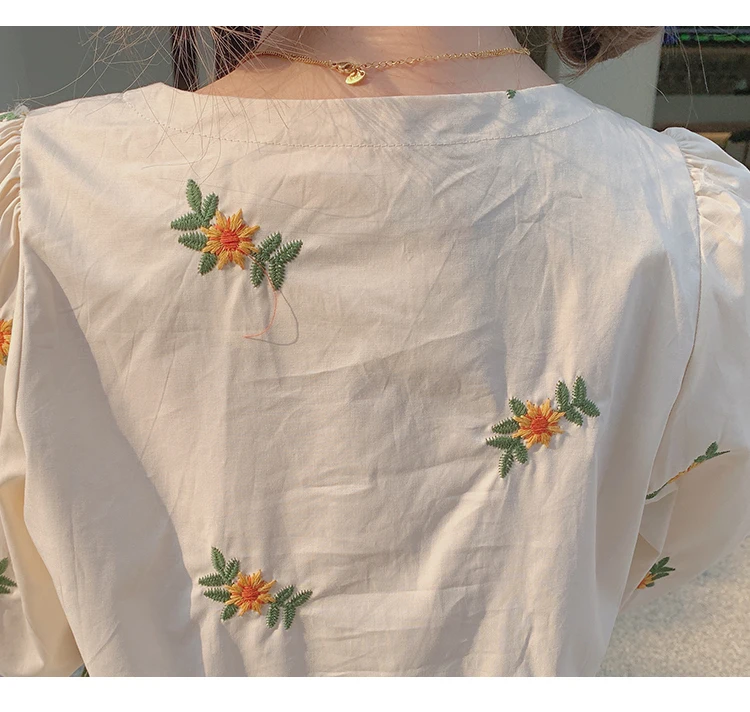 2024 Spring Maternity Shirts Fashion Floral Embroidery Long Sleeve Square Collar Pregnant Women\'s Blouses Button Fly Top Tees