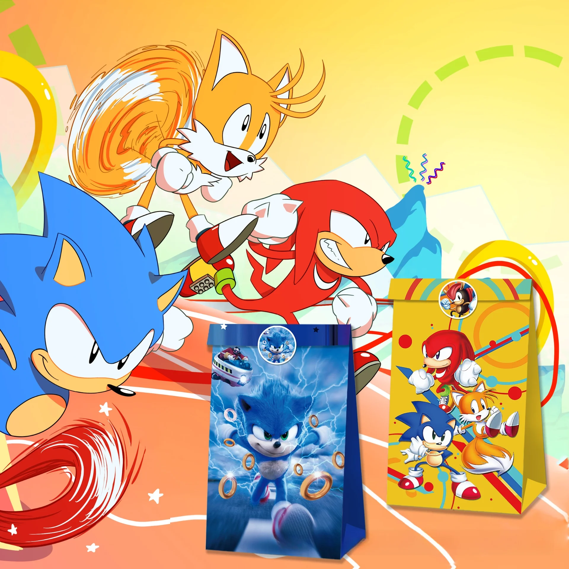 12PCS 24PCS Sonic The Hedgehog Paper Gift Bag Anime Figure Image Theme Party Christmas Return Gift Bag Candy Bag Wholesale