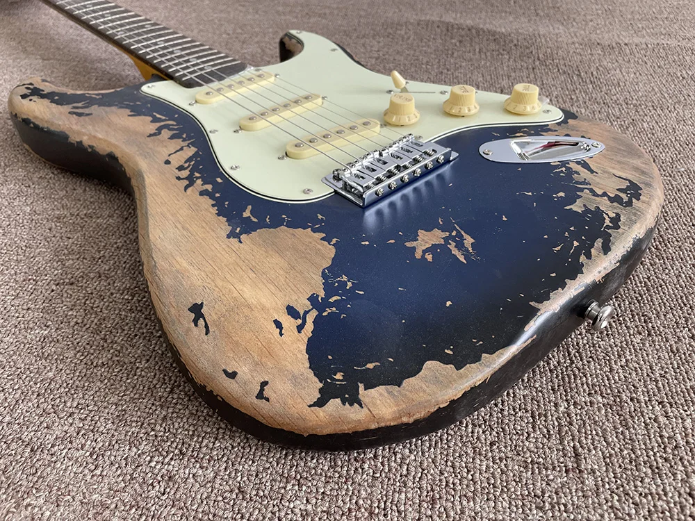 Relic Electric Guitar，blue burst,Tremolo Bridge，Rosewood Fingerboard,can be customized，High Quality, In Stock, Fast Shipping