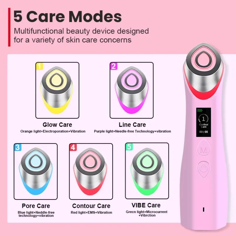 5-in-1 Real Glass Skin Renewal Anti-Wrinkle Lifting and Firming Microcurrent Vibration Beauty Device