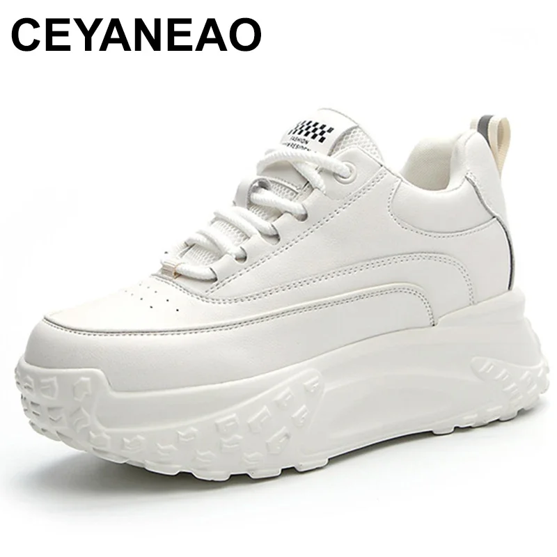 

6cm Spring Autumn Women Summer Comfy Genuine Leather High Top Skateboard Shoes Sneakers Chunky Platform Wedge Mixed Color