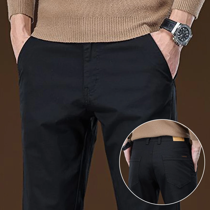 

Весенне-осенние повседневные свободные прямые мужские брюки для бизнеса, модные универсальные высококачественные утепленные комфортные брюки