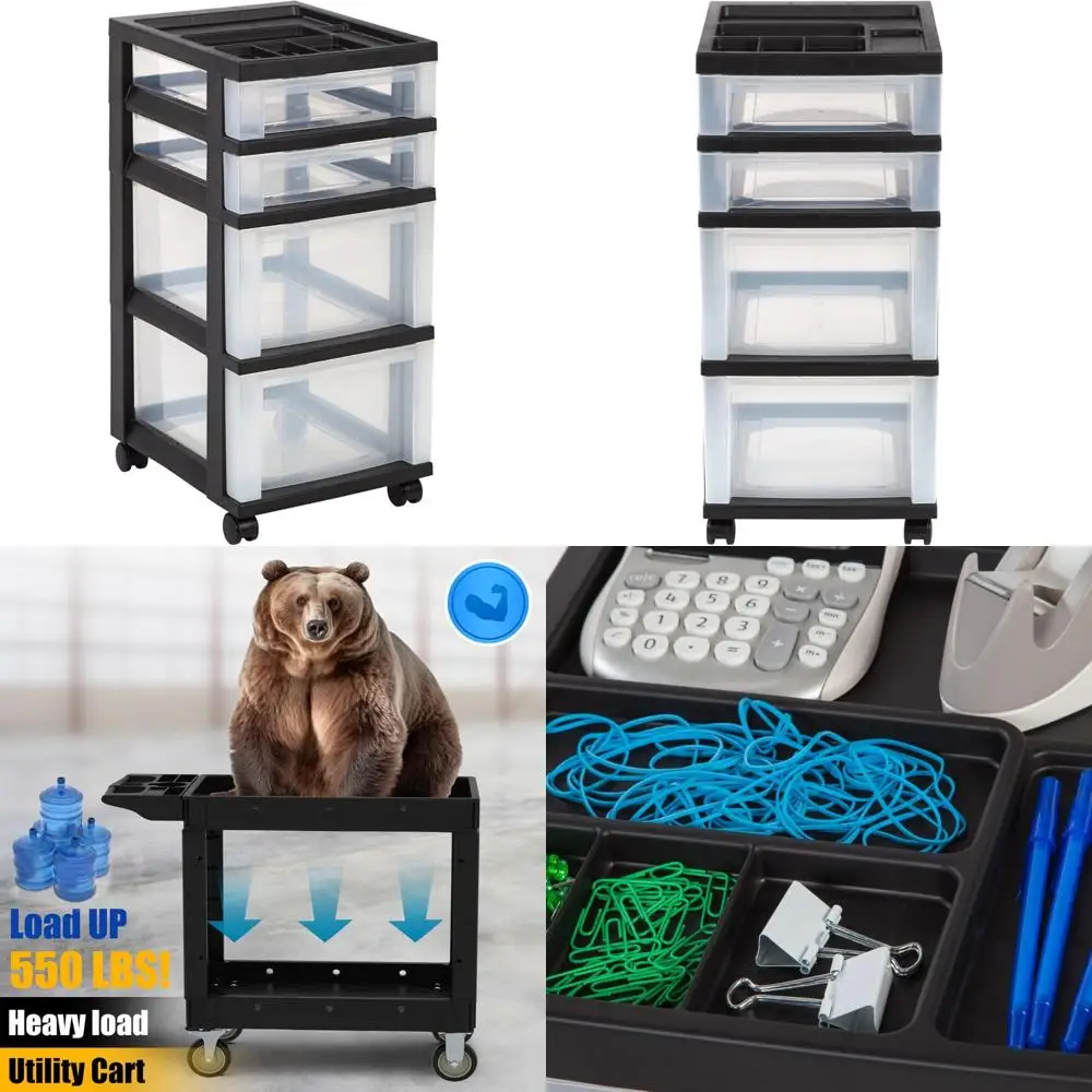 

Средняя пластиковая тележка для хранения Office Depot с 4 ящиками, черная, размеры: 26,44 дюйма В x 12,06 дюйма Ш x 14,25 дюйма Г, арт. 116813