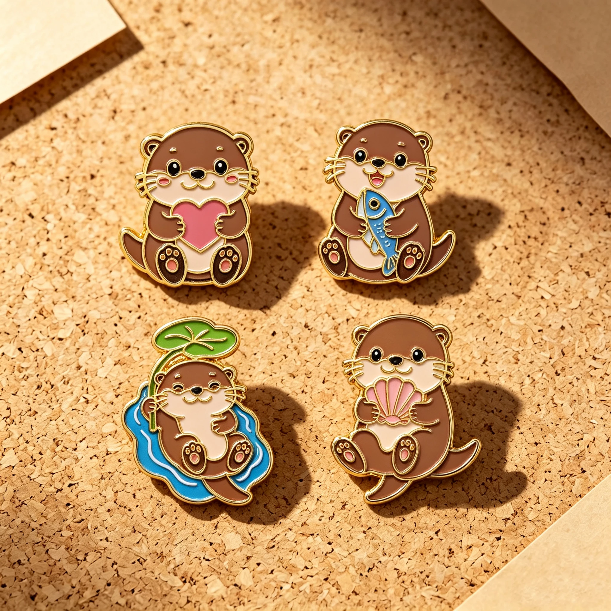 4pcs/Set Cute Cartoon Otter Enamel Pin Fish Lotus Brooch Pines Lapel Pins Badge on Backpack Costume Accessories Jewelry Gifts