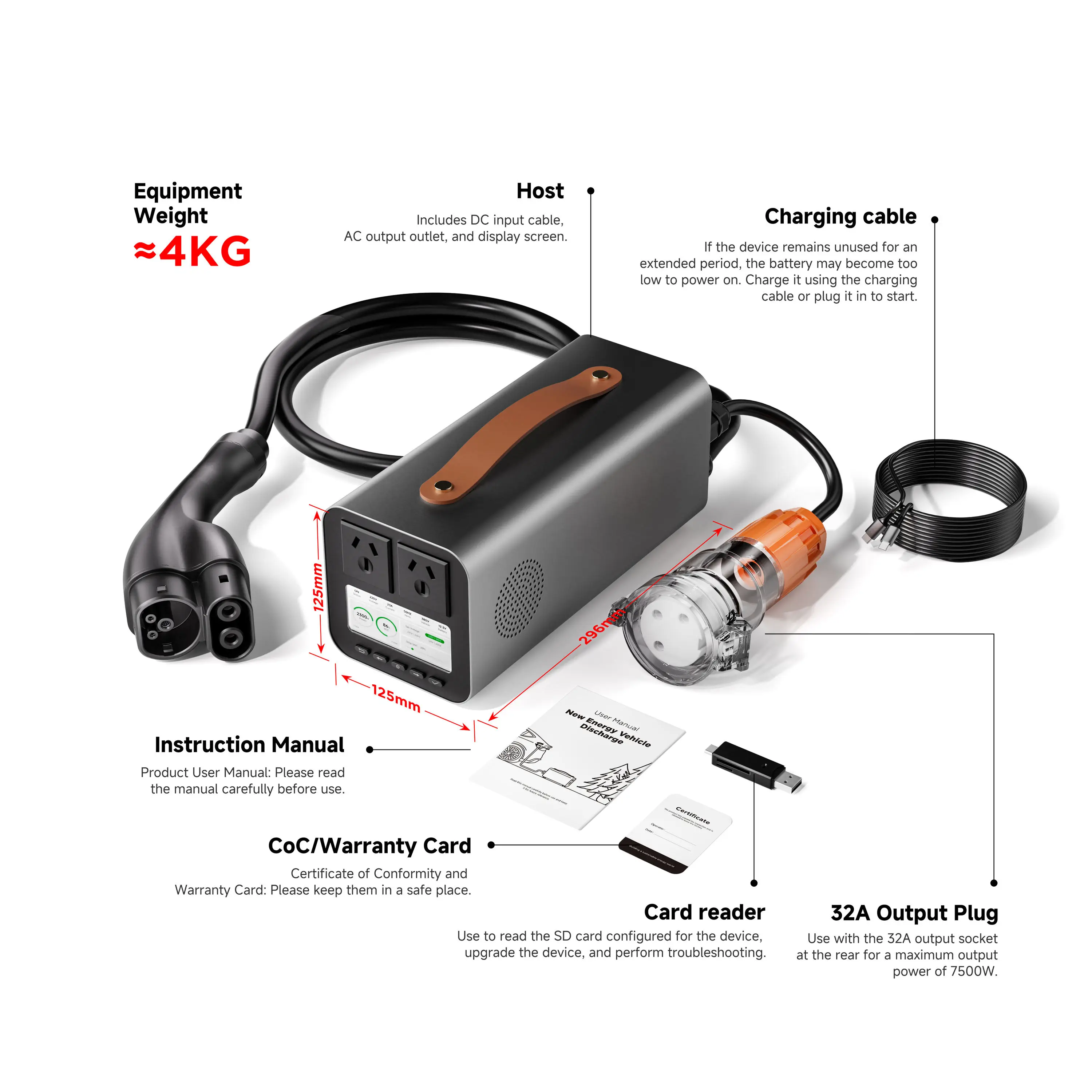 7.5KW Pro V2L Discharge Gun CCS2 for Tesla Model 3 Y S X AU Standard 240V Type I 32A Camping EV Power
