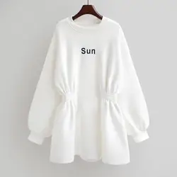 Plush Thickened Sweatshirt Dress Women 2022 Spring Chic Casual Slim  Loose Medium Length Waist Closing Pullover Long Sweatshirt