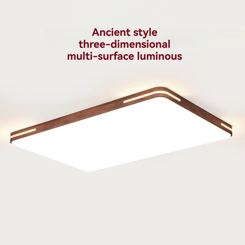 Retro Walnut LED Ceiling Light Vintage Wood Flush Mount Lamp for Living Room Bedroom Indoor Home Decor