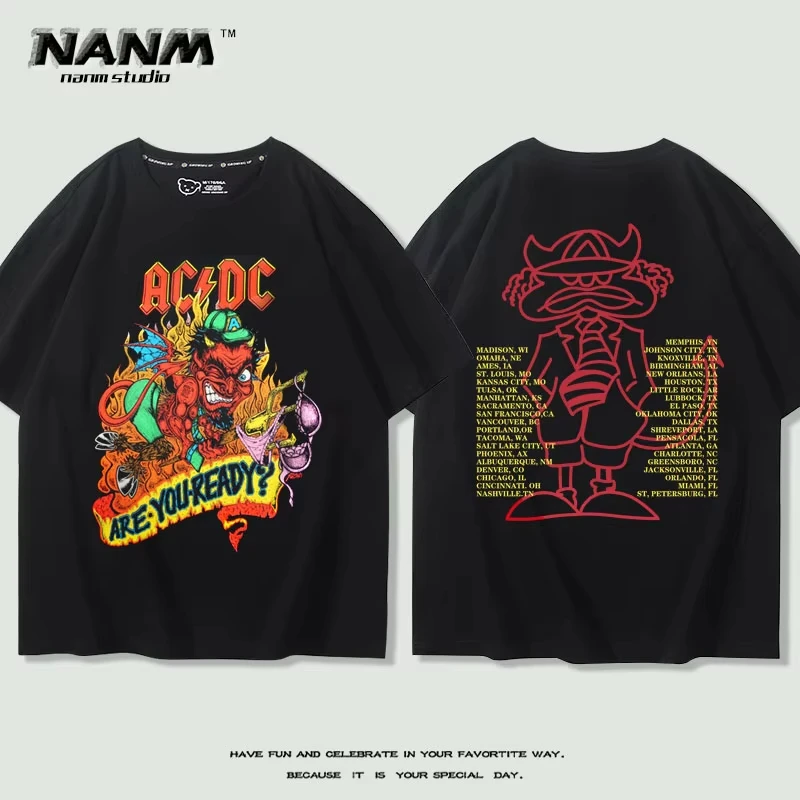 

High Quality American European Rock Sports Music High Street Fitness Summer Casual Plsize Men's Top Women's T-shirt Couples Tyle