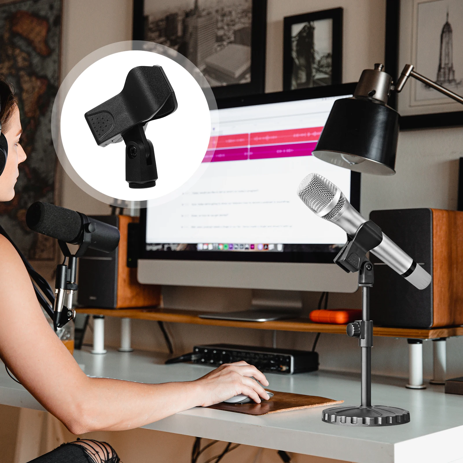 

4pcs Plastic Microphone Clips Black Universal Mic Holder Adjustable Stand For Wireless Lightweight Easy Carry Professional