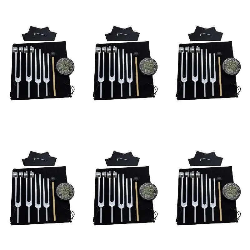 6Pack X(Tuning Forks Healing Set 128Hz 136Hz 256Hz 384Hz Hockey Puck Activator Sound Therapy Keep Body