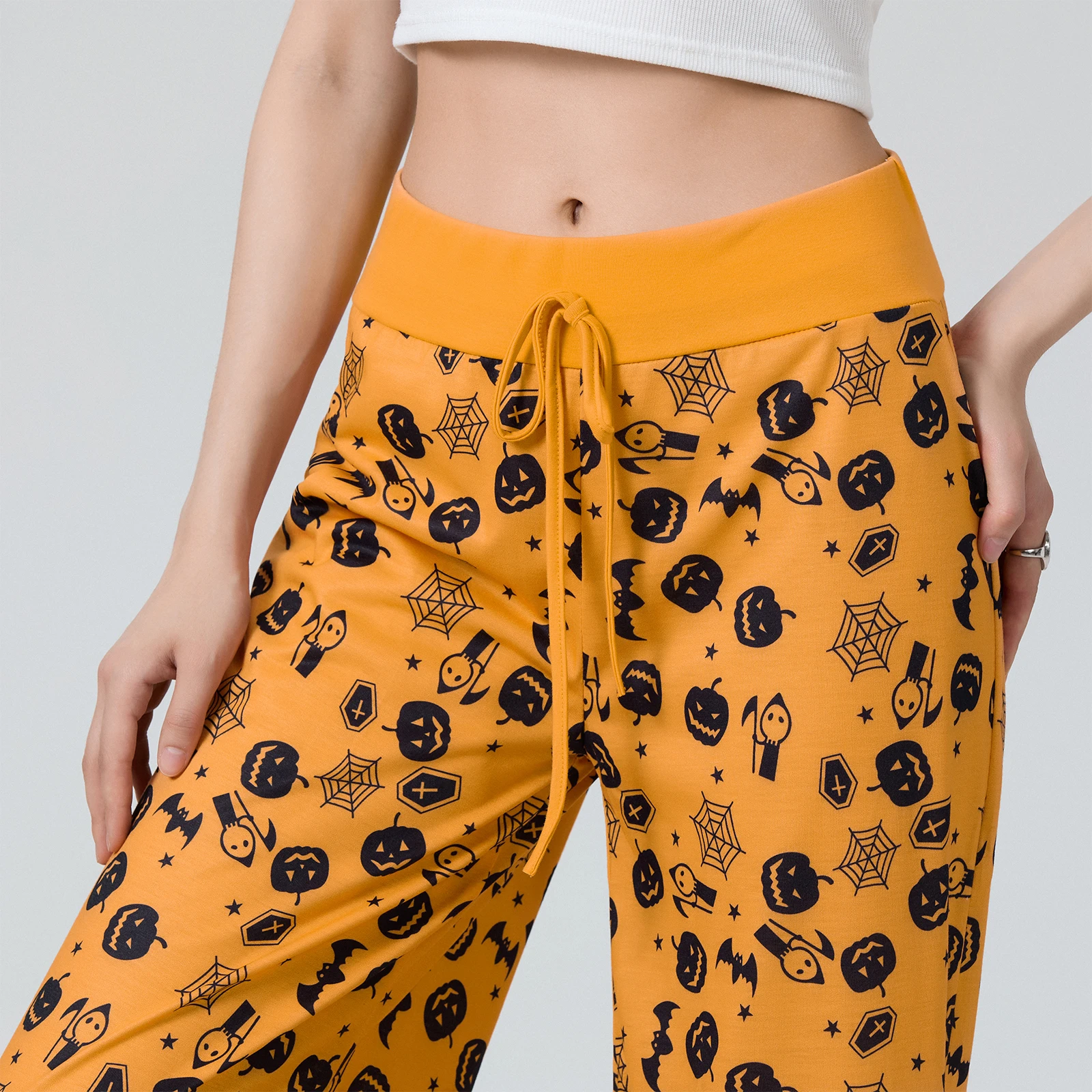 

Новая мода женские пижамы на Хэллоуин брюки женские тыквы призрак принт на шнурке пижамные штаны горячая распродажа S M L