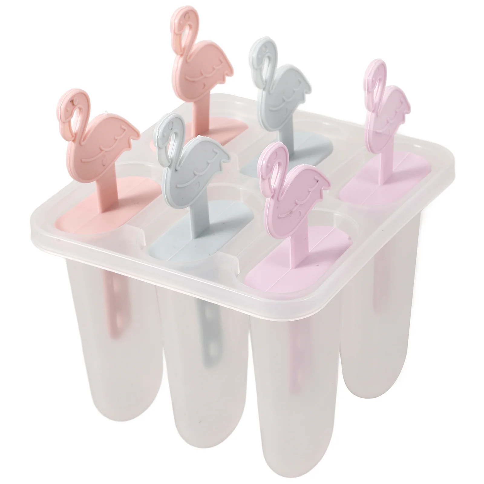 

6Pcs Ice Mold Flamingo Handle Creative Handmade DIY Yogurt Maker Ice Cube Household Molds Reusable Easy Clean Gift