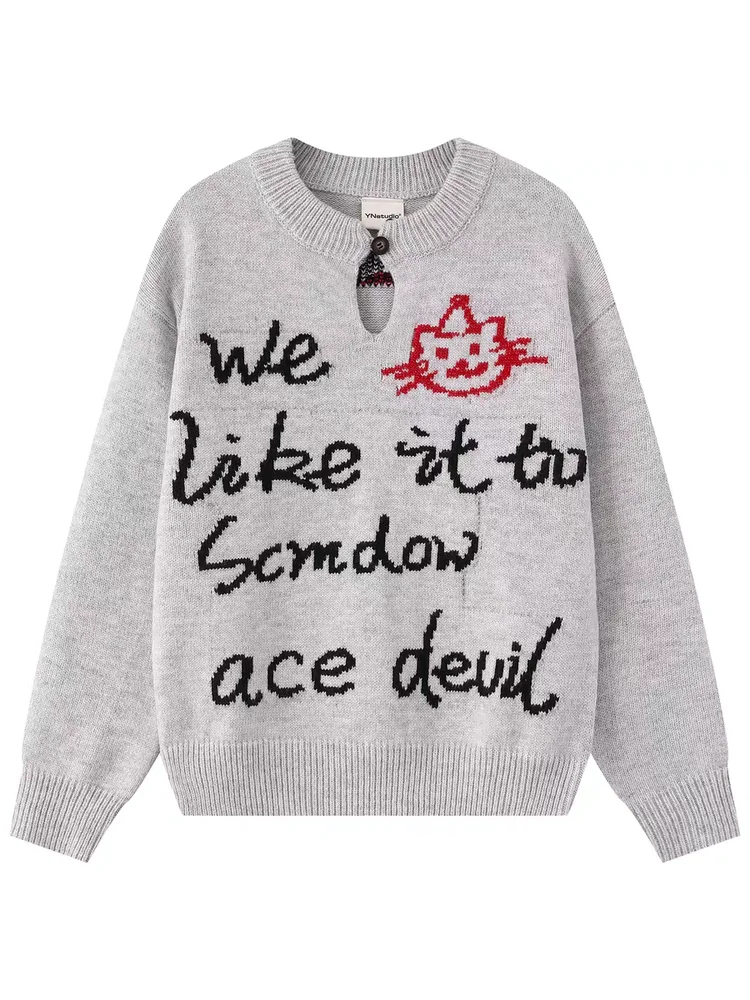 

American Retro Letter round Ne Knitwear Casual ort Sle Street Loose Couple Men Women Sweater Leisure Lazy Sle