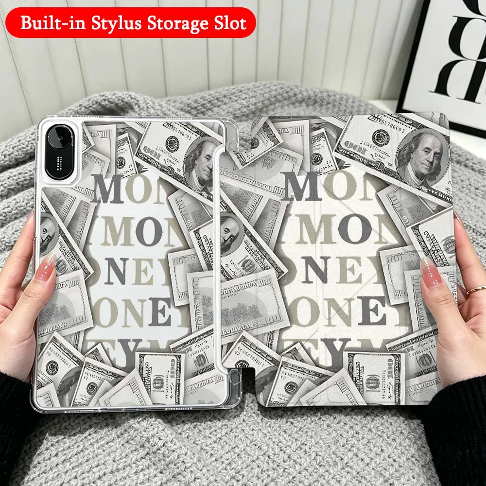 Dollar Banknotes Money For Xiaomi Redmi Poco Pad 5 6 7 8 Pro SE 11 11.2 12.1 Inch Transparent Y-Shaped Folding Tablet Case