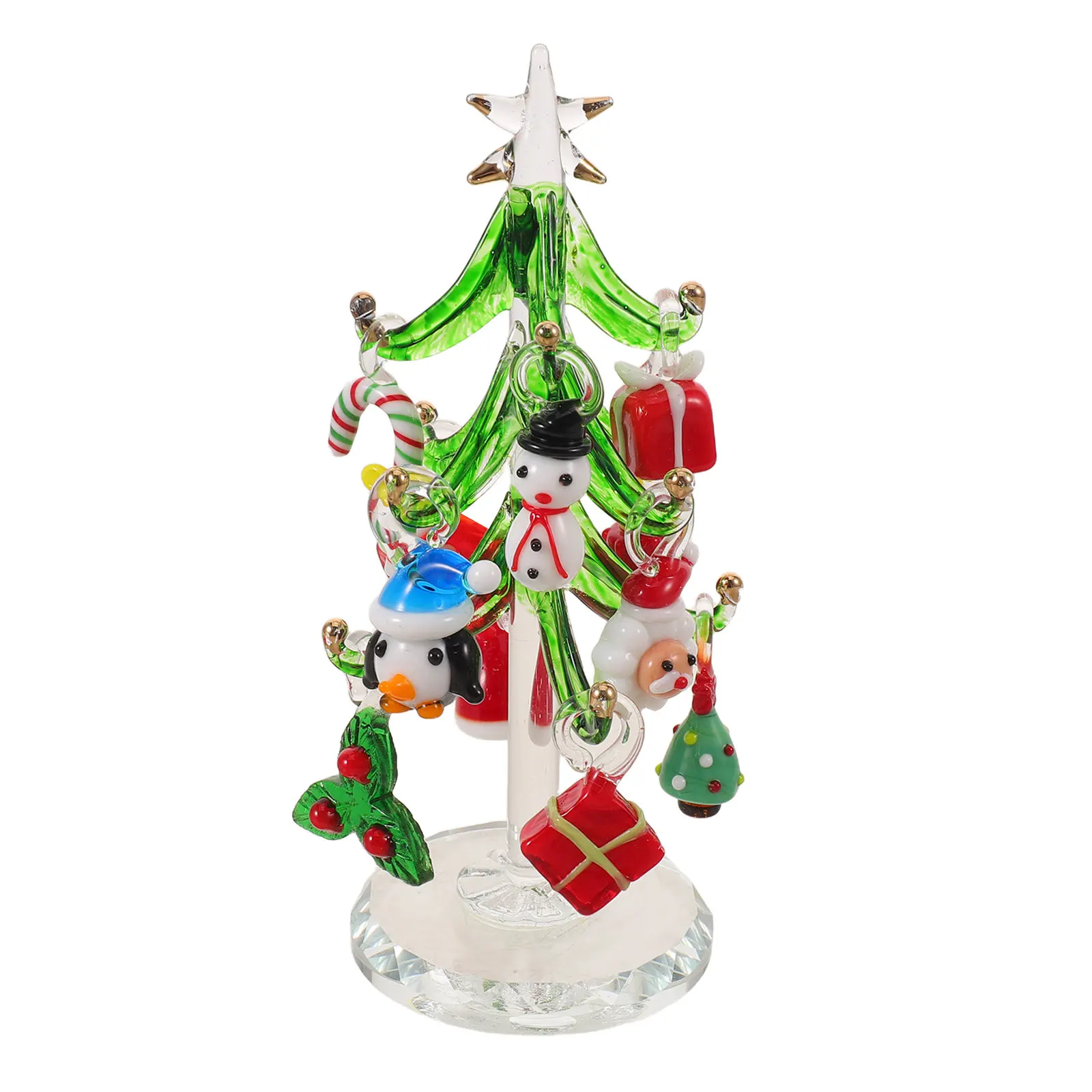 Mini Glass Christmas Tree Green Statue Star Topper Winter Table Decor Decorative Xmas Centerpiece Mini Christmas Tree Ornaments