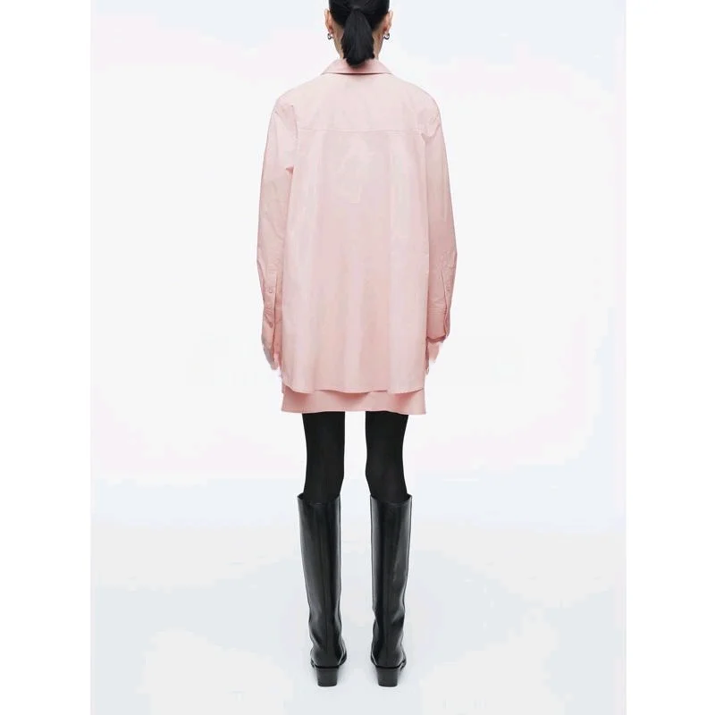 Nova Chegada de Primavera Vestido Csa Casual de Manga Longa para Mulheres Estilo Camadas Silhueta A-Line Gola  Fibra d...