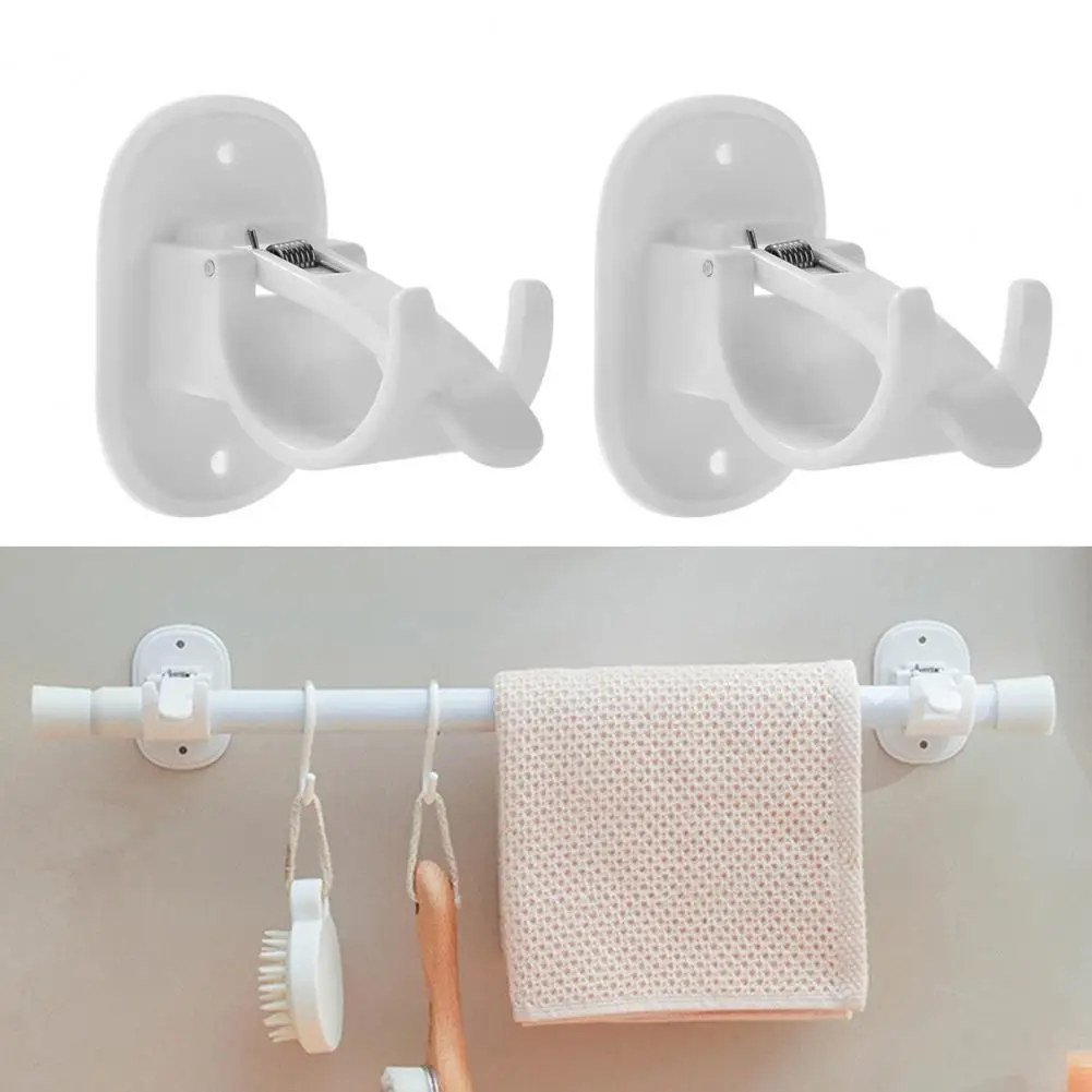 

2Pcs Curtain Rod Hook Bathroom Curtain Rod Brackets Strong Self-adhesive Waterproof Kitchen Door Curtain Rod Holder
