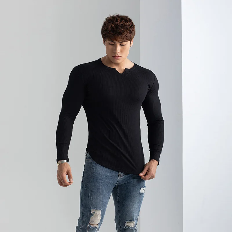 T-shirt White Black Short-sleeved Men's Clothing Slim V Neck Bottoming T Shirt Trendy Casual Solid Mens Fashion Clothing Trends